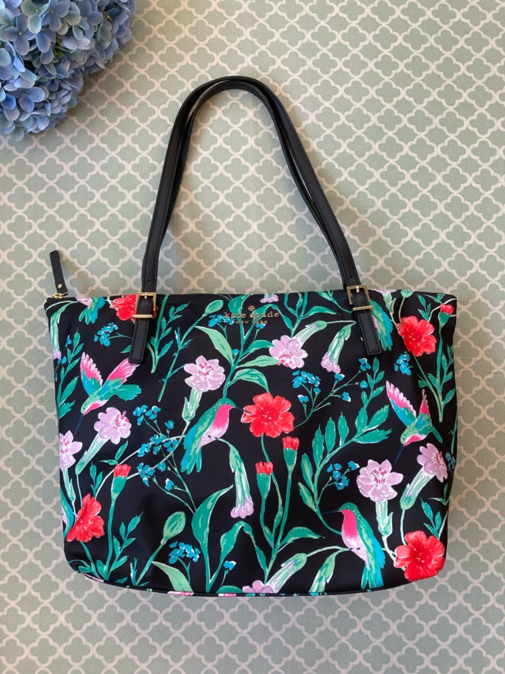 Kate Spade Watson Lane Maya Jardin Floral Hummingbird Tote Bag